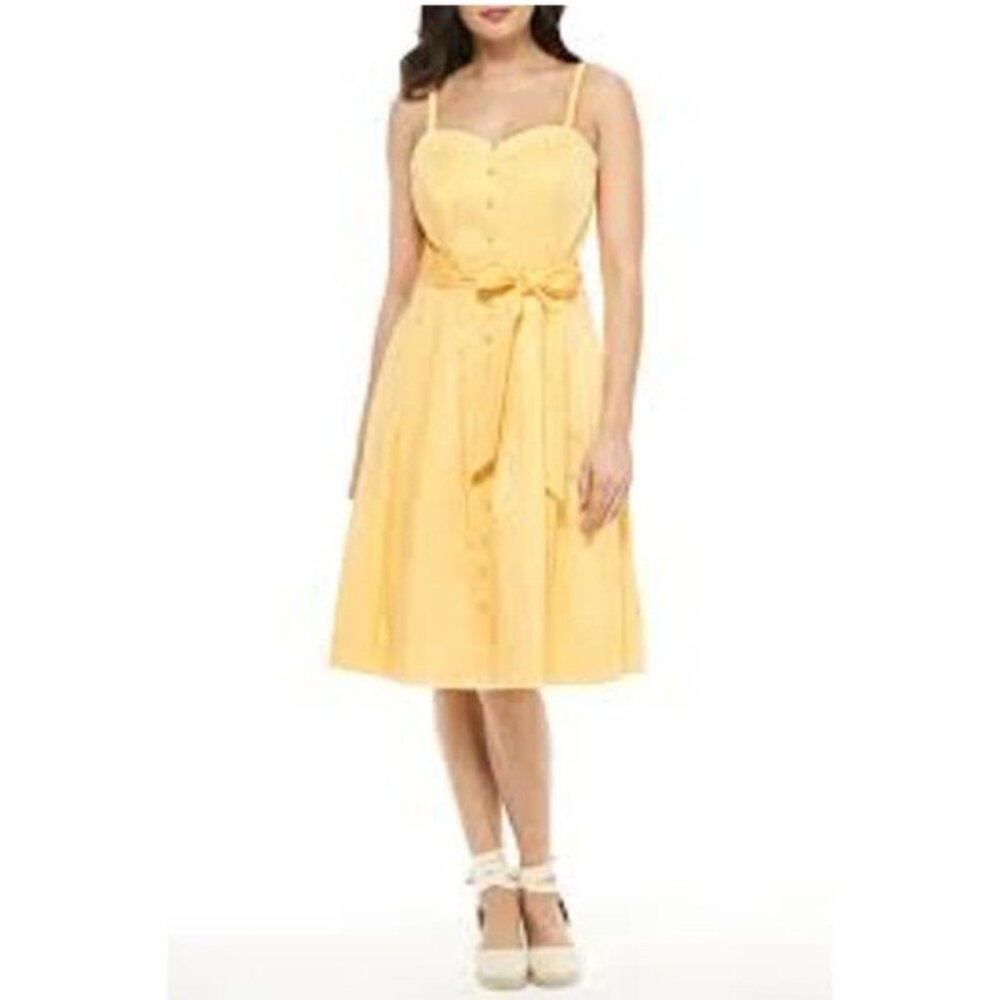 Gal Meets Glam Francesca Marigold Fit and Flare Sleeveless Dress Yellow 2 NWT - Picture 3 of 9